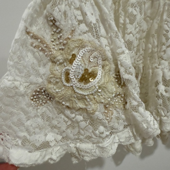 Antica Sartoria Cream Ruffled Tiered Lace Mini Dress with Bishop Sleeves - Picture 5 of 8